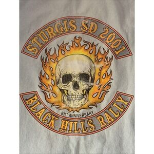 Sturgis 2001 Black Hills rally sleeveless Button Up denim shirt Stain Read